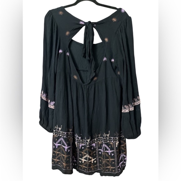 Free People Black Dress with Purple Embroidery - Picture 2 of 7